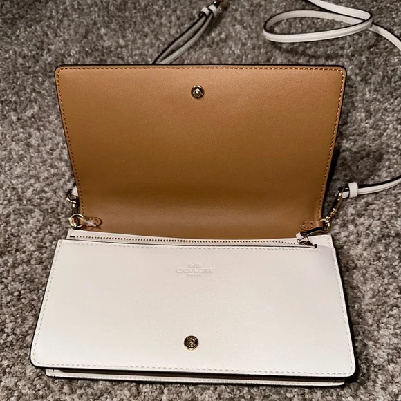 Coach Signature Khaki Chalk Coated Canvas Foldover clutch Crossbody Bag